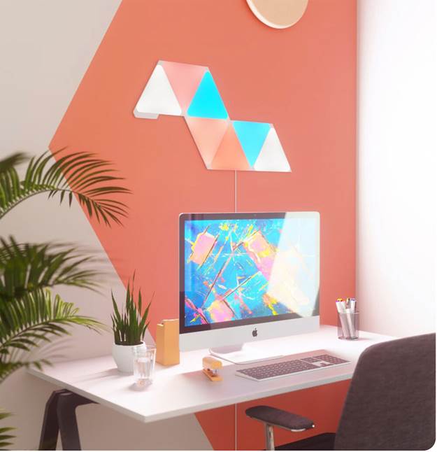 Nanoleaf Shapes Triangles Smarter kit on office wall