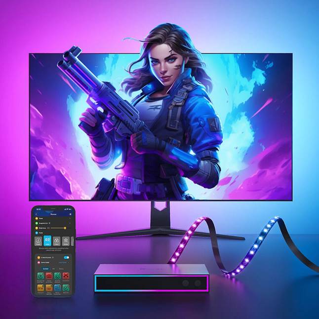 Govee AI Gaming Sync Box Kit RGBIC backlight, 2 light bars, and HDMI ...