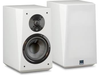 small white bookshelf speakers