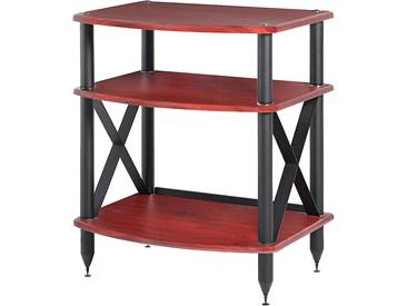 Pangea Audio Vulcan Turntable Stand in red wood finish with black metal supports
