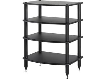 Black Vulcan audio rack with three lower shelves and stile posts.