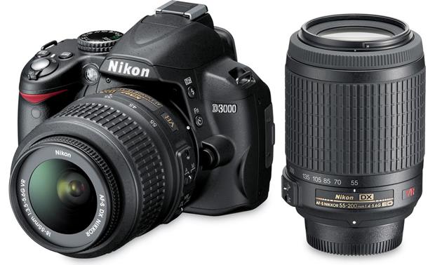 Nikon D3000 10.2-megapixel digital SLR camera with 18-55mm and 55-200mm ...