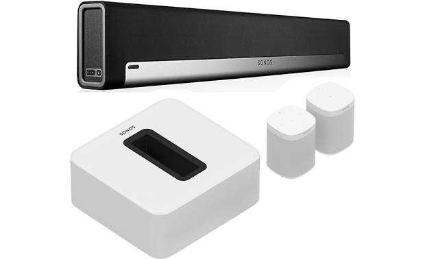 Sonos Playbar Home Theater System with Voice Control (Black/White Sub & Surrounds) Includes Sonos Playbar, Sub, and 2 Sonos One speakers with Amazon Alexa and Apple® AirPlay® 2 at Crutchfield