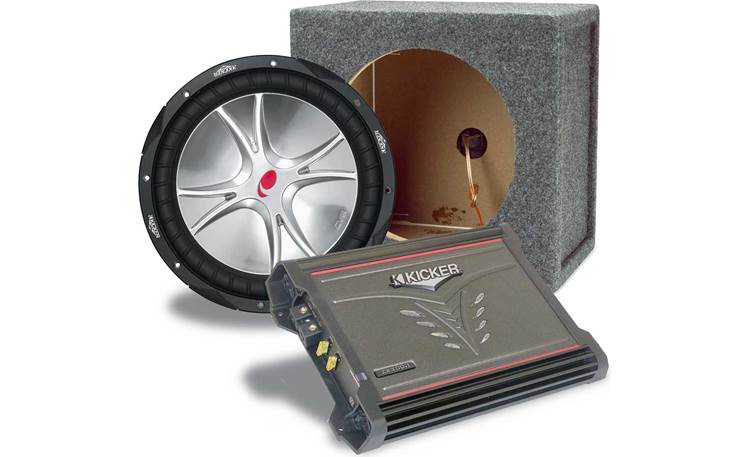 Kicker Bass Package Kicker ZX300.1 mono amplifier CompVR CVR124 12" Q-Logic box at Crutchfield