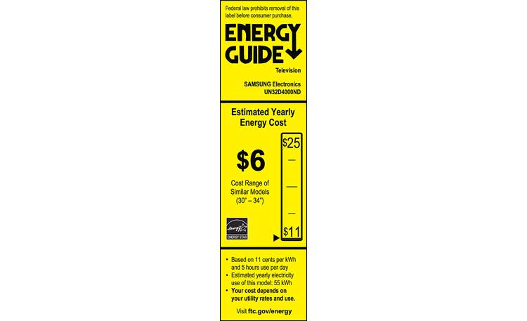 Samsung UN32D4000 EnergyGuide label