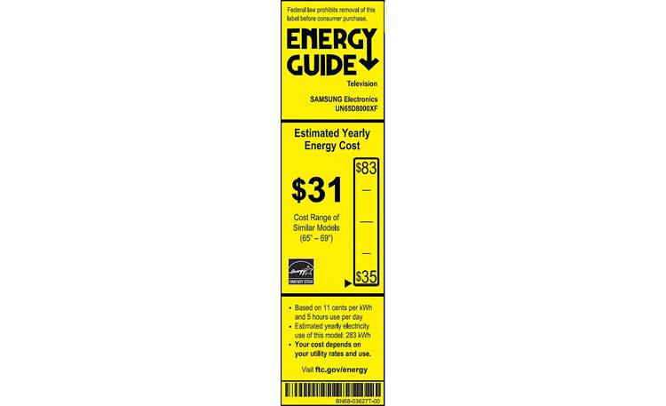 Samsung UN65D8000 EnergyGuide label