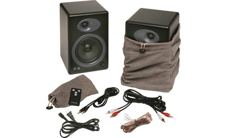 Audioengine A5+ Black, shown with included accessories