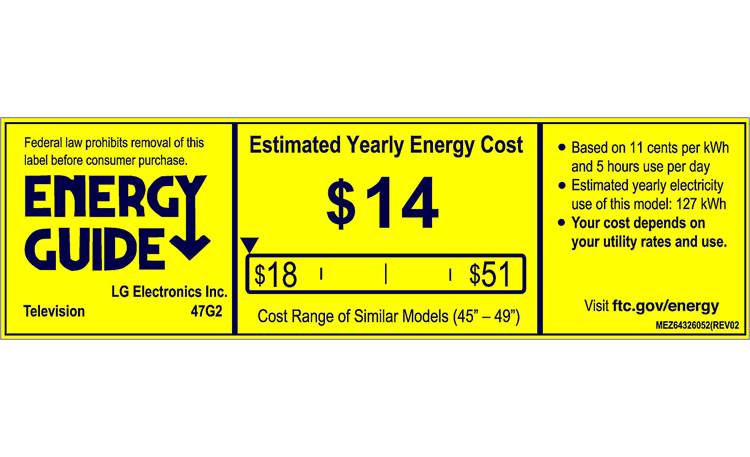 LG 47G2 EnergyGuide label