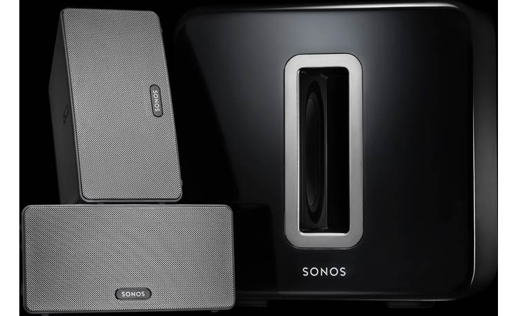 Sonos SUB Shown with Sonos music players (not included)