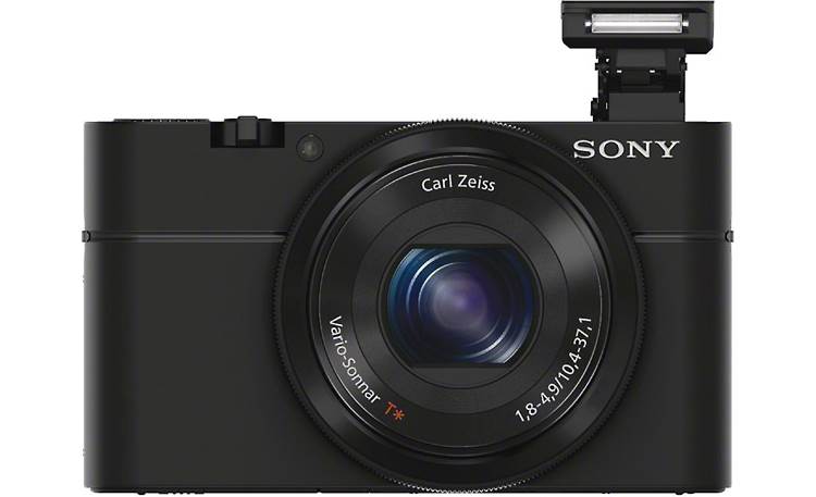 Sony Cyber-shot® DSC-RX100 Front, straight-on, with flash deployed