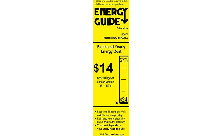 Sony KDL-55HX750 EnergyGuide label