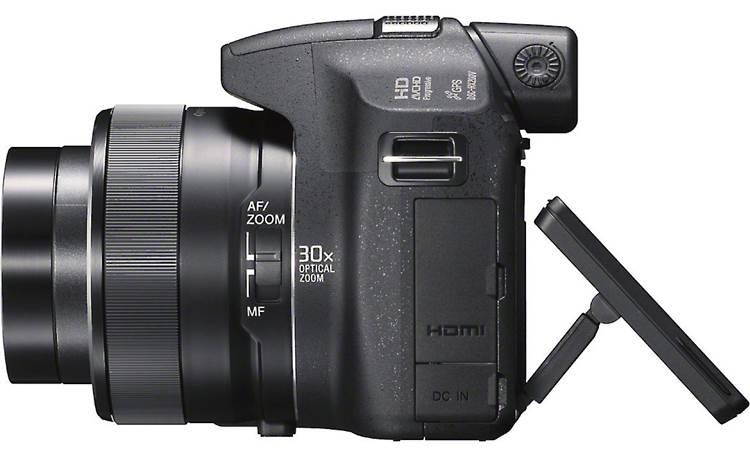 Sony Cyber-shot® DSC-HX200V Left side view, with LCD display angled