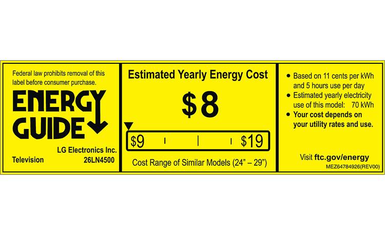 LG 26LN4500 EnergyGuide label