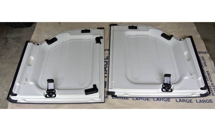 Boom Mat Sound Deadening Headliner Kit Headliner panels of 2012 Jeep Wrangler hard-top before Boom Mat installation
