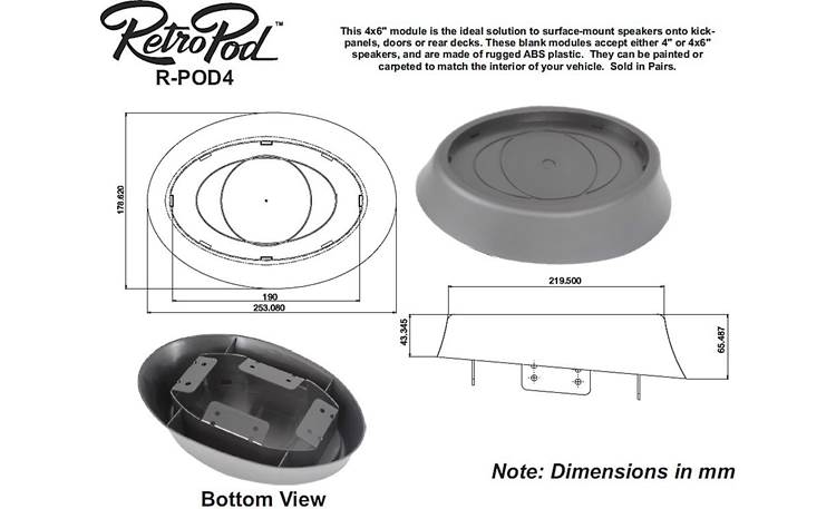 RetroSound RetroPod® RPOD4-452N Dimensions of RPOD4 panel