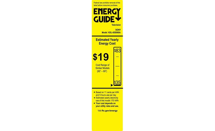 Sony KDL-65S990A EnergyGuide label