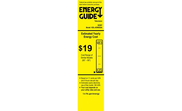 Sony KDL-65W850A EnergyGuide label