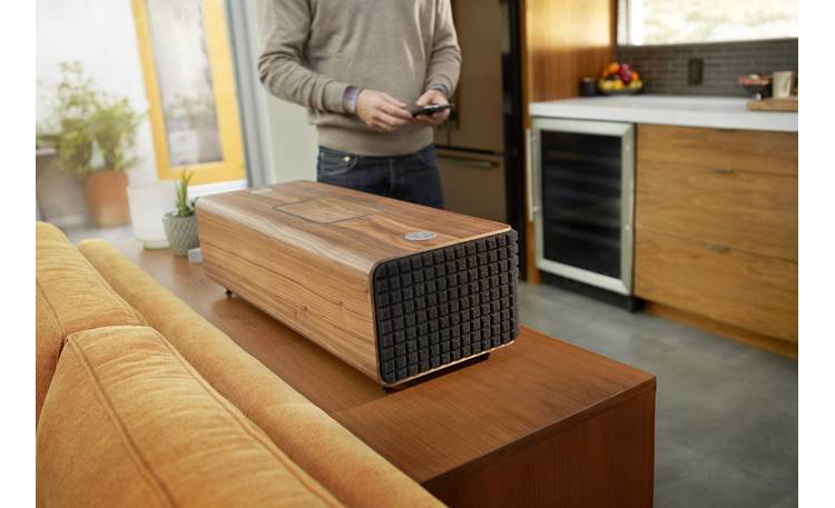 JBL Authentics L16 In kitchen setting, control speaker via Bluetooth or Wi-Fi (phone not included)