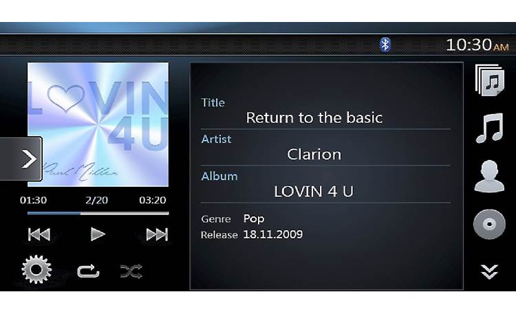 Clarion NX404 Check out tunes on CD with album artwork.