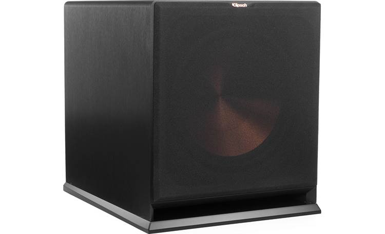 Klipsch Reference R-115SW Angled front view of sub with grille on