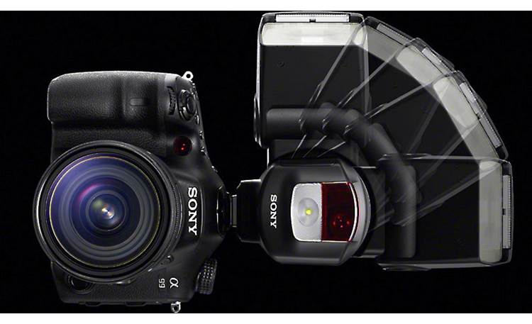 Sony HVL-F43M Flash pivots 90 degrees left and right for quick transition to vertical shooting