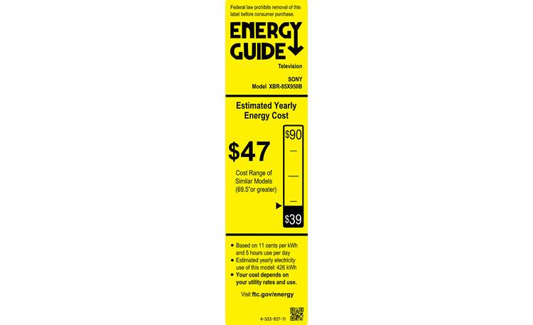 Sony XBR-85X950B EnergyGuide label