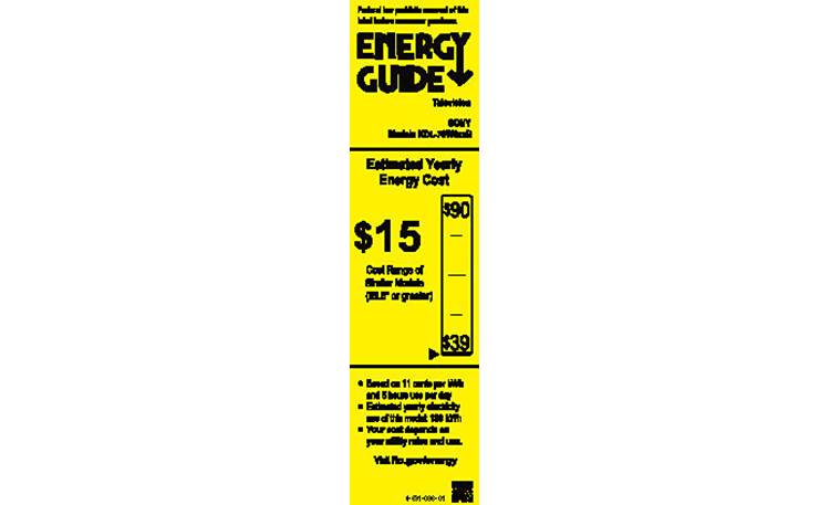 Sony KDL-70W850B EnergyGuide label