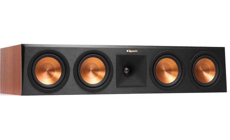 Klipsch Reference Premiere RP-450C Angled front view with grille removed (Cherry)