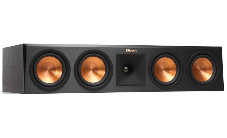 Klipsch Reference Premiere RP-450C Angled front view with grille removed (Ebony)