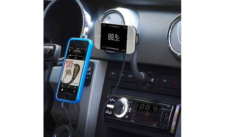 Just Wireless FM Transmitter (3.5mm) with 2.4A/12W 2-Port USB Car Charger -  Black