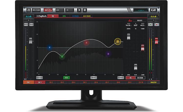 Soundcraft Ui16 Parametric EQ display shown on PC screen