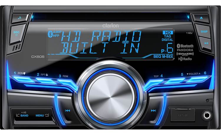 Clarion CX505 The simple control layout provides easy access to HD Radio, Bluetooth, Pandora, and more