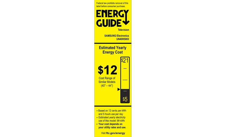 Samsung 40H5003 EnergyGuide label