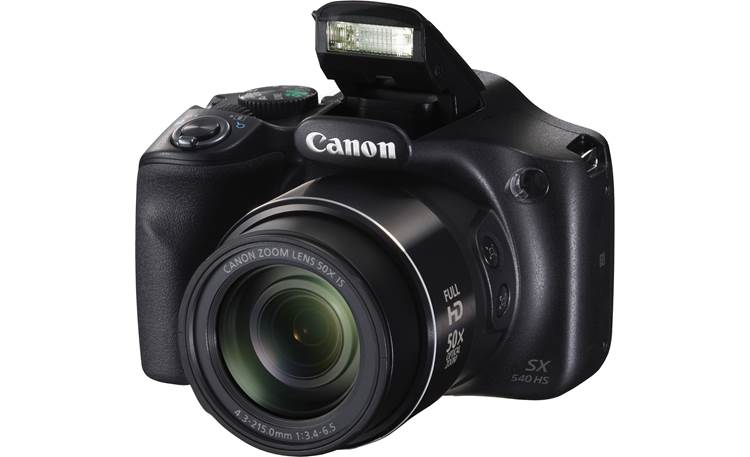Canon PowerShot SX540 HS Shown with built-in flash deployed