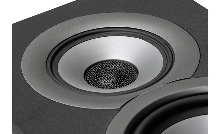 ELAC Uni-Fi UB5 Close-up view of concentrically mounted soft dome tweeter and  aluminum cone midrange