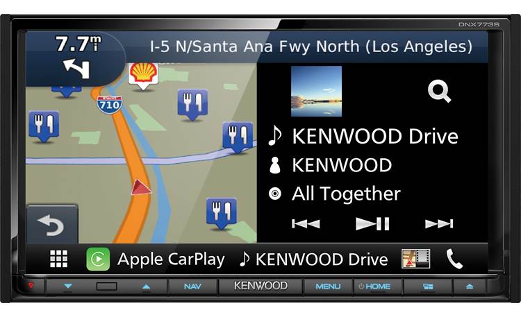 Kenwood DNX773S Split-screen operation lets you see your musical sources and maps at the same time