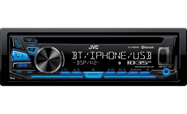 JVC KD-R880BT A simple layout with a 2-line display lets you quickly access all your music, including Pandora and iHeartRadio