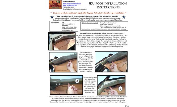 Select Increments JKU-Pods Installation Instructions: page 1
