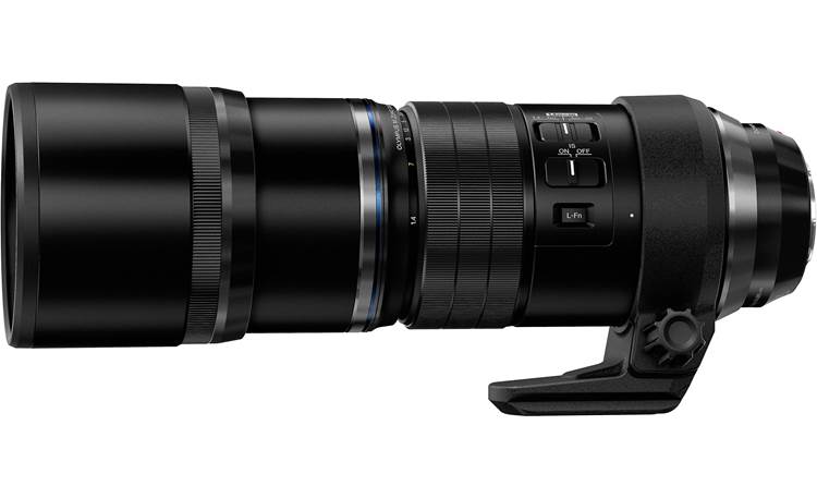 Olympus M. Zuiko ED 300mm f/4 IS PRO Side, with built-in retractable hood extended