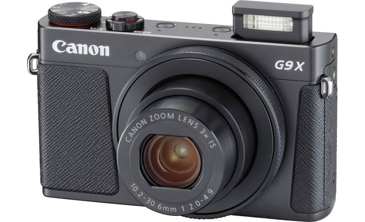 Canon PowerShot G9 X Mark II Shown with flash popped up