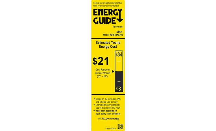 Sony XBR-55X930E Energy Guide