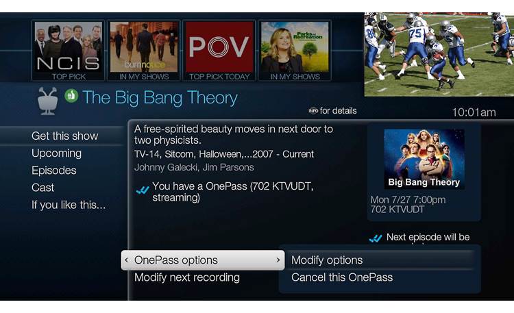 TiVo Bolt® V2 OnePass finds every available episode of a show, both on TV and streaming, and creates a customizable watchlist