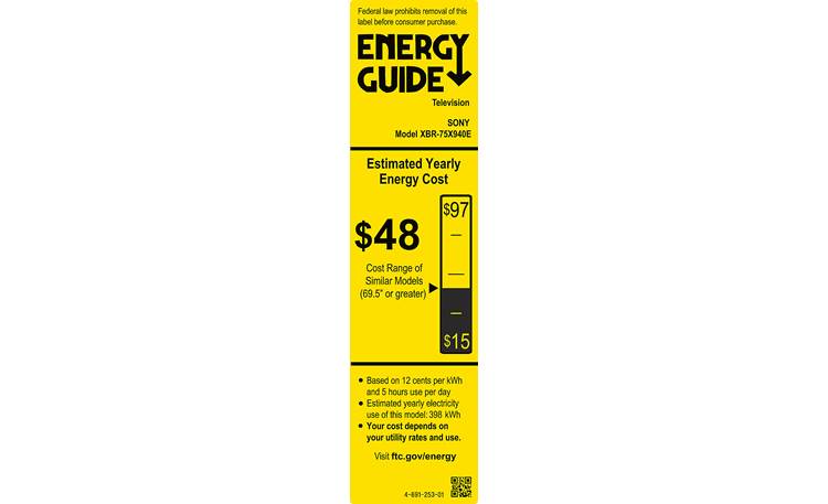 Sony XBR-75X940E Energy Guide