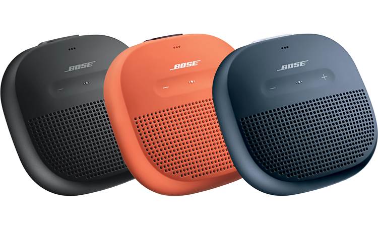 Bose® SoundLink® Micro <em>Bluetooth®</em> speaker Available in Black with Black strap, Orange with Purple strap, or Blue with Gray strap