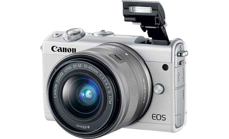 Canon EOS M100 Kit Shown with flash popped up
