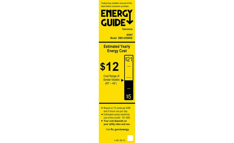 Sony XBR-43X800E Energy Guide