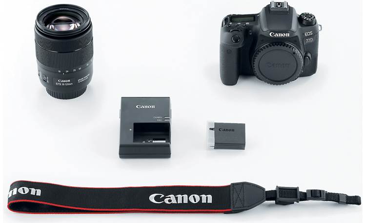 Canon EOS 77D Telephoto Lens Kit Shown with included accessories