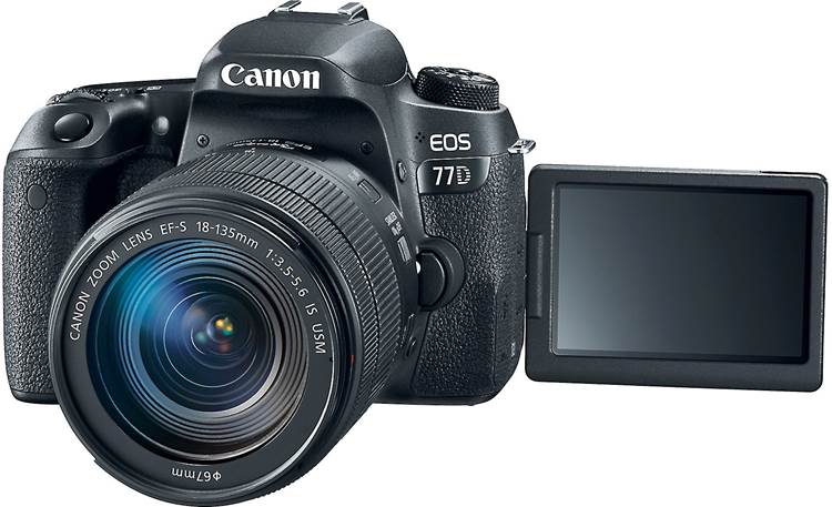 Canon EOS 77D Telephoto Lens Kit Front, with LCD screen flipped out