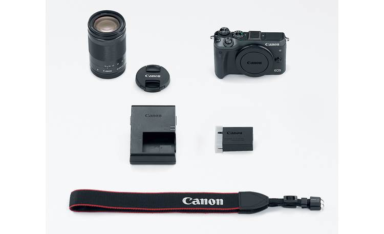 Canon EOS M6 Telephoto Lens Kit Shown with included accessories