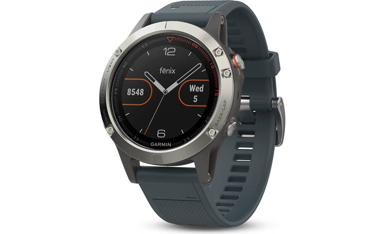 Garmin 5 (Silver with granite blue multisport training smartwatch with built-in HR monitor at Crutchfield